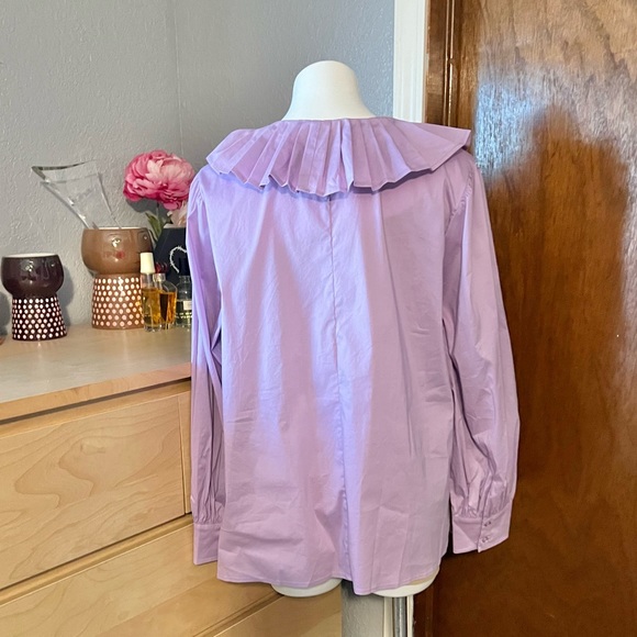 Eloquii Purple Poplin Pleated Collar Bow Top - Picture 8 of 12